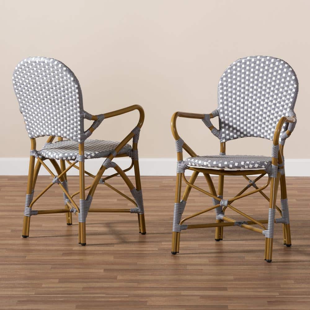 Seva Beige and Grey Bamboo-Style Aluminum Dining Chair