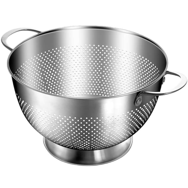 Silver 5 qt. Stainless Steel Colander for Kitchen, Durable Rice and Pasta Strainer with Handle, Dishwasher Safe Set of 1