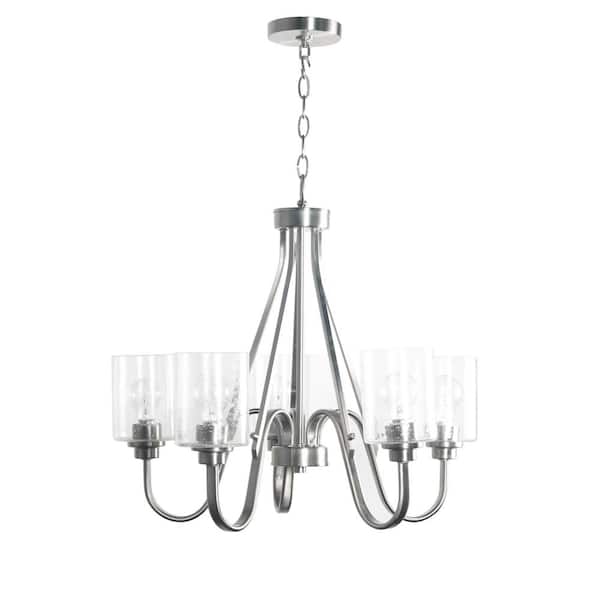 Unbranded Covina 5-Light Brushed Nickel Chandelier with Clear Seeded Glass Shades