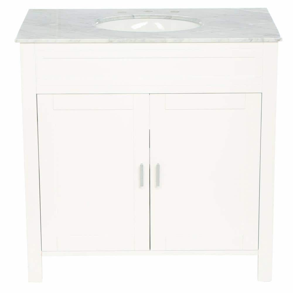 Bellaterra Home Elite 36 in. W x 36 in. H Single Vanity in White with Marble Vanity Top in White