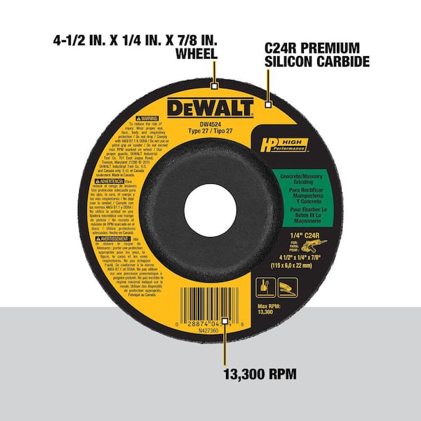 DEWALT 4-1/2 in. x 1/4 in. x 7/8 in. Concrete/Masonry Grinding Wheel