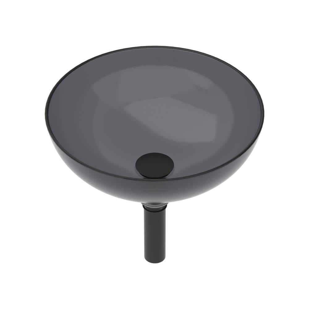 15.94 in. Round Artistic Tempered Glass Vessel Bathroom Sink in Gray with Pop-Up Drain price history on PriceWatchPro