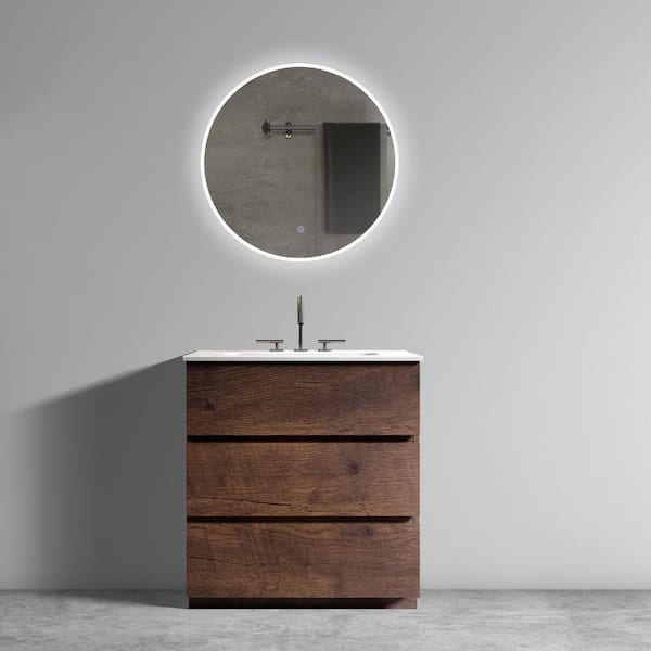 30 in. W x 18 in. D x 33 in. H Single Sink Freestanding Bath Vanity in Walnut with White Ceramic Top