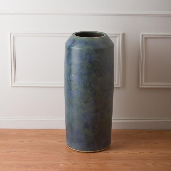 Large 36 in. H Verdi Blue Ceramic Cylinder Jar