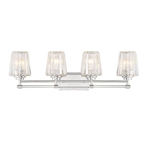 Garnet 32 in. 4-Light Polished Nickel Vanity Light with Crystal Shades