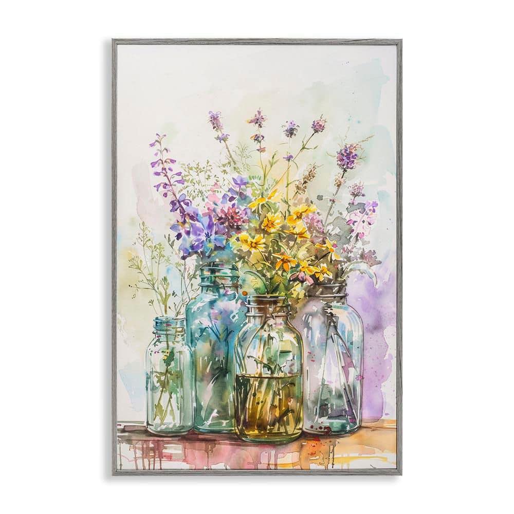 Bright Wildflower Jars by Franklyn Gregory Gray Framed Nature Giclee Art Print 18 in. x 12 in. price history on PriceWatchPro