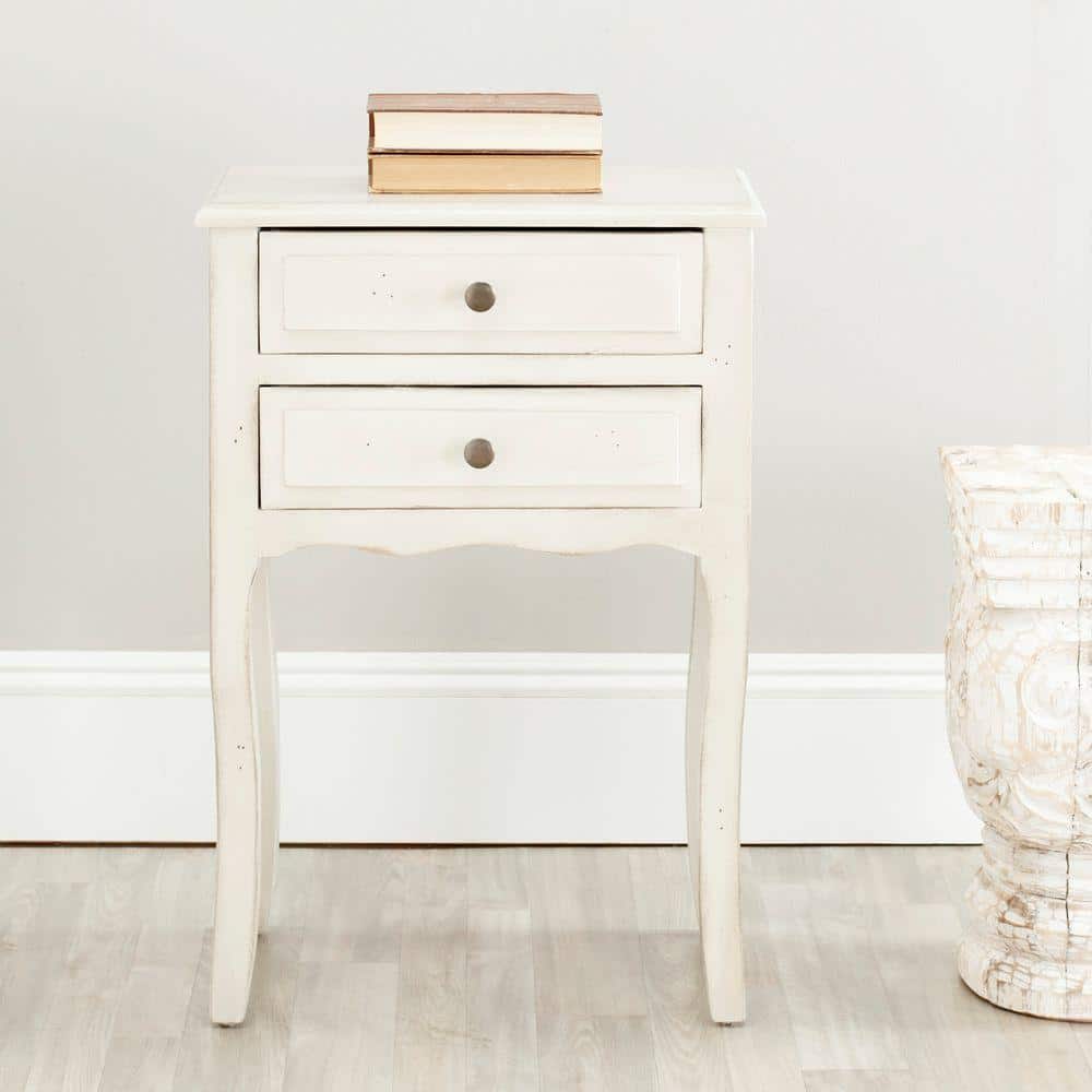 Beige Transitional Solid Poplar Rectangular End Table with Storage