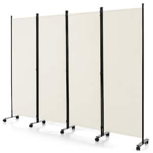 4-Panel Folding Room Divider 6 ft. Rolling Privacy Screen with Lockable Wheels White
