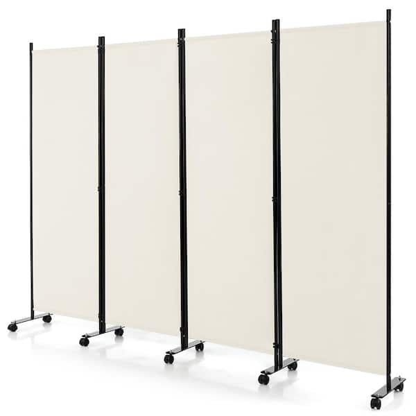 Costway 4-Panel Folding Room Divider 6 ft. Rolling Privacy Screen with Lockable Wheels White