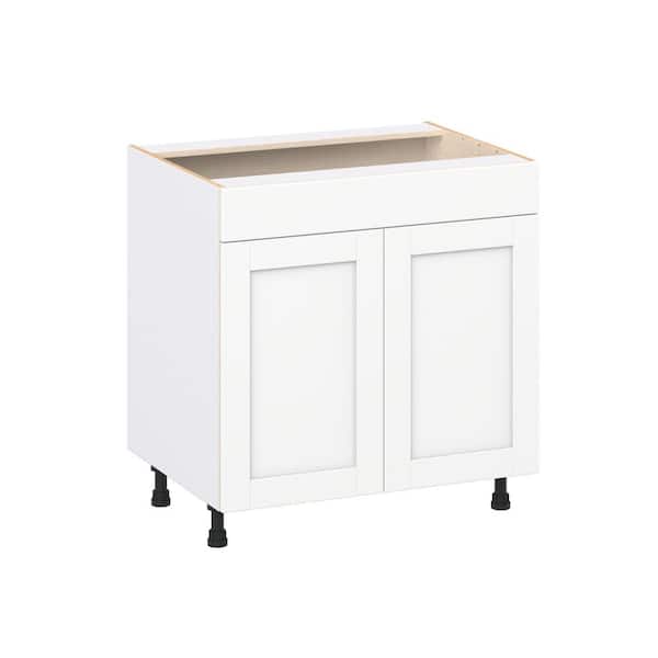 Milton 33 in. W x 24 in. D x 34.5 in. H Assembled Shaker Sink Base Kitchen Cabinet in Bright White with Falsefront
