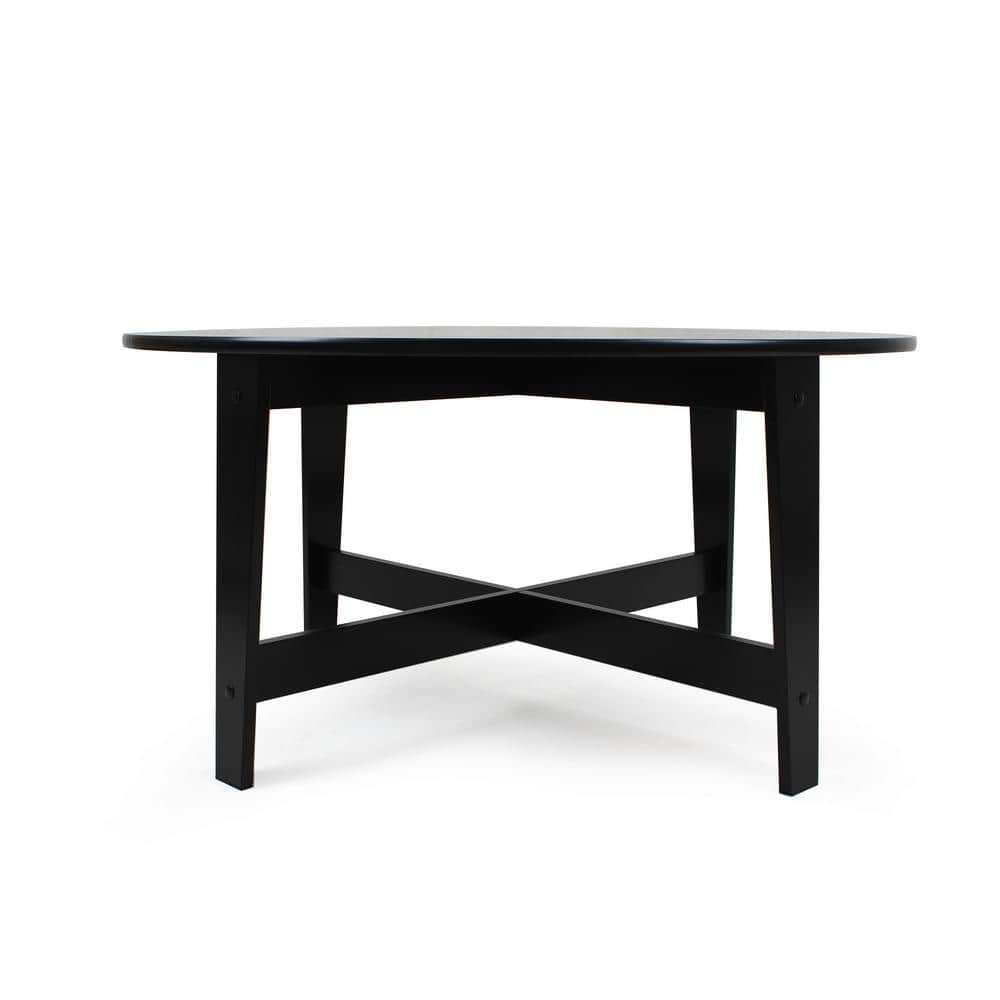 Black Round Wood Coffee Table with Sleek Design, 36"