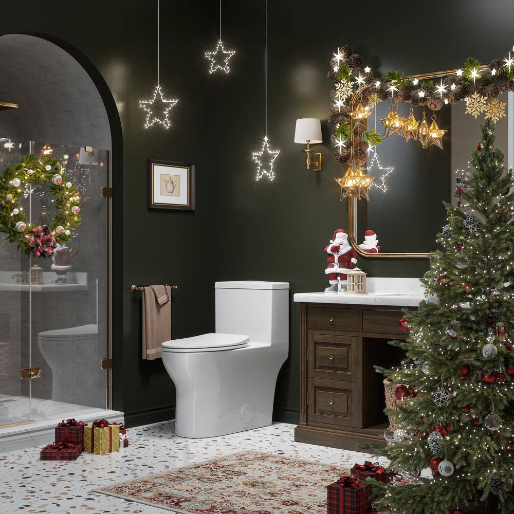 White Ceramic Dual Flush Elongated One-Piece Toilet