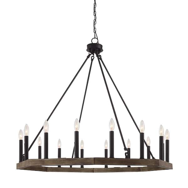 Tatahance Farmhouse Vintage 16 Light Black Candle Style Octagonal Wagon Wheel Chandelier Ac 10586dw Bk The Home Depot Tatahance Farmhouse Vintage 16 Light, Home Depot Black Candle Chandelier