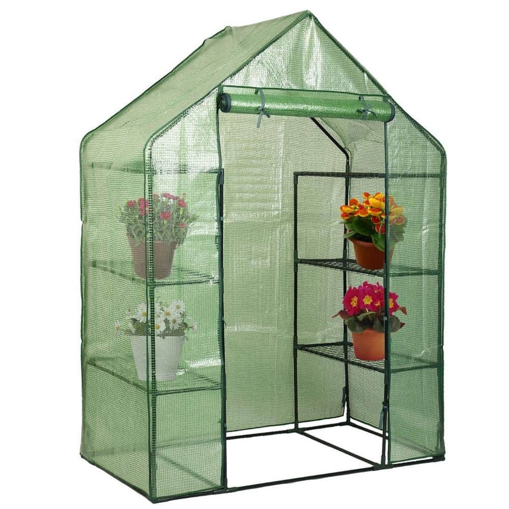 56 in. x 29 in. x 77 in. PE Mesh Green Mini Portable 4-Tier 8 Shelves Walk-In Plant Greenhouse price history on PriceWatchPro