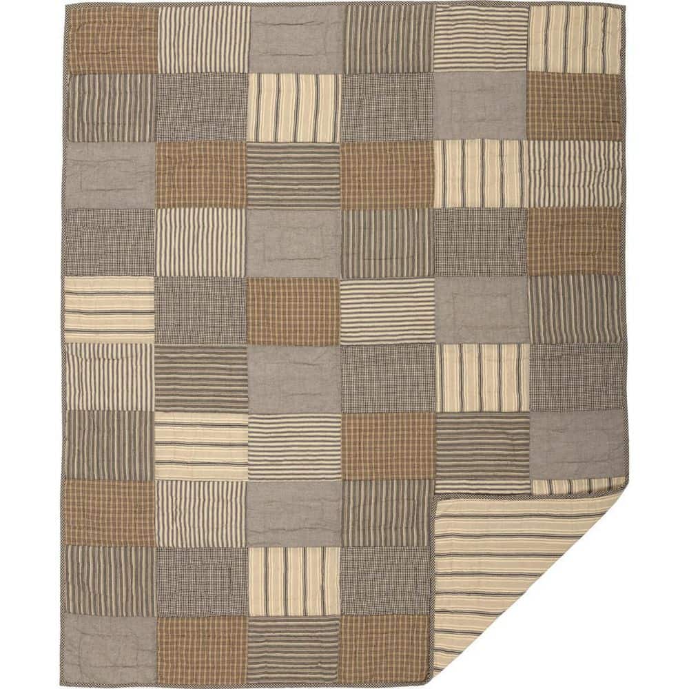 Sawyer Mill Charcoal Gray and Khaki Cotton Patchwork Throw Blanket
