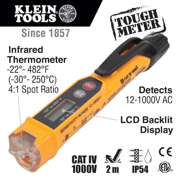 12V to 1000V Non-Contact Voltage Tester Pen with Infrared Thermometer (2-Pack)