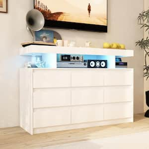 47.2 in. W x 32.3 in. H White TV Stand Entertainment Center Fits TV's up to 50 in. with 9-Drawers Light and Open Storage