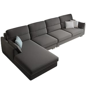 133.8 in. Slope Arm 3-Piece L Shaped Linen Modern Sectional in Gray with Chaise