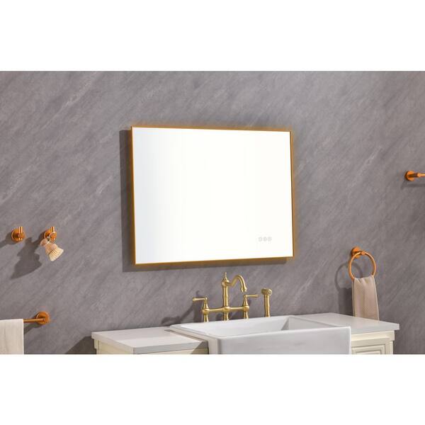 WELLFOR BG LED Bathroom Mirror 32-in x 32-in LED Lighted Gold Round Fog Free Framed Bathroom Vanity Mirror | DH-MC04-2836SF1