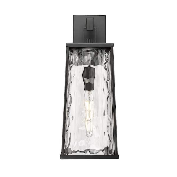Dutton 19.75 in. 1-Light Powder Coated Black Transitional Outdoor Hardwired Wall Sconce Water Glass