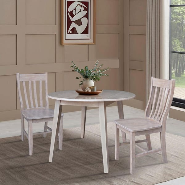 International Concepts 3-Piece Aurora Washed Gray Taupe 42 in. Drop-Leaf Leg Dining Table and Gladys Chair Set Seats 2
