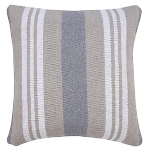 Classic Beige / Gray / White 20 in. x 20 in. Coastal Club Double Striped Indoor Throw Pillow