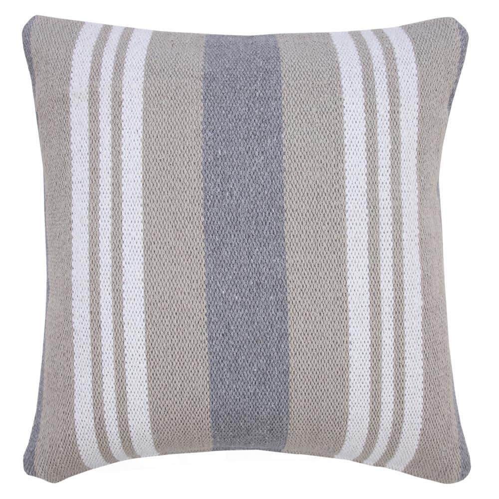Classic Beige / Gray / White 20 in. x 20 in. Coastal Club Double Striped In