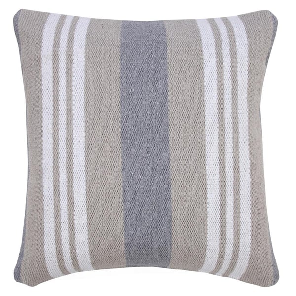 Unbranded Classic Beige / Gray / White 20 in. x 20 in. Coastal Club Double Striped Indoor Throw Pillow