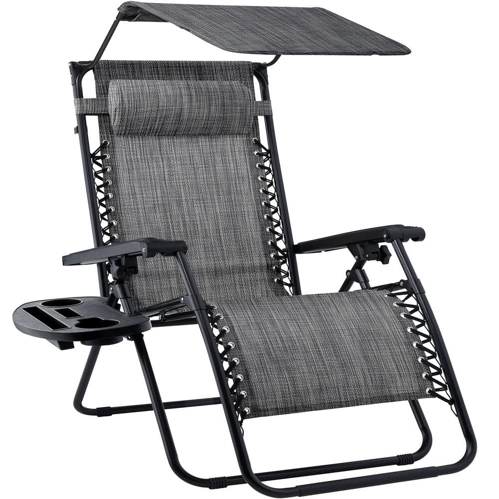 Best Choice Products Zero Gravity Folding Reclining Gray Fabric Outdoor  Lawn Chair w/Canopy Shade, Headrest Tray SKY3942 - The Home Depot