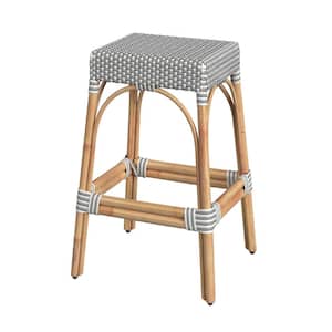 Robias 30 in. White and Gray Dot Backless Rattan Bar Stool (Qty 1)