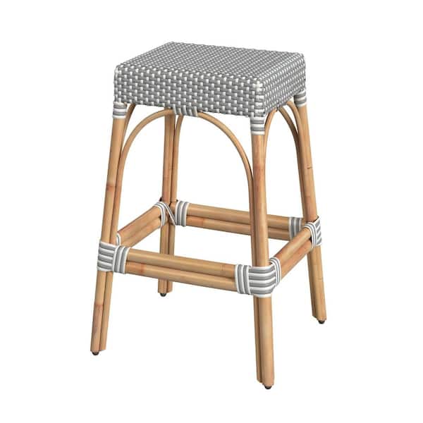 Butler Specialty Company Robias 30 in. White and Gray Dot Backless Rattan Bar Stool (Qty 1)