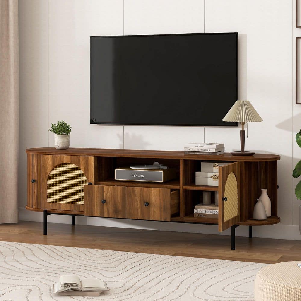 Ryven Country Antique Brown Finish Oval TV Stand Entertainment Center Fits TV's up to 75 in. with Drawers and Shelves price history on PriceWatchPro