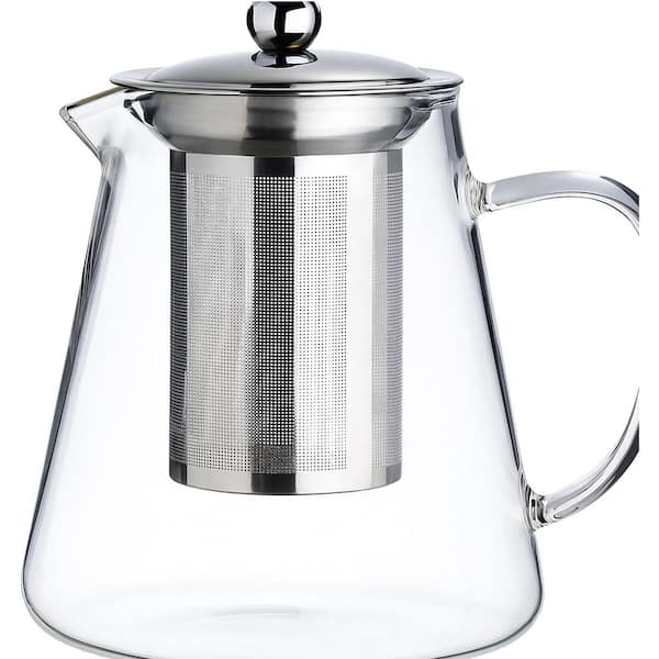 2-Cup Clear Glass Borosilicate Stovetop Compatible Tea Kettle with Removable Stainless Steel Infuser Teapot