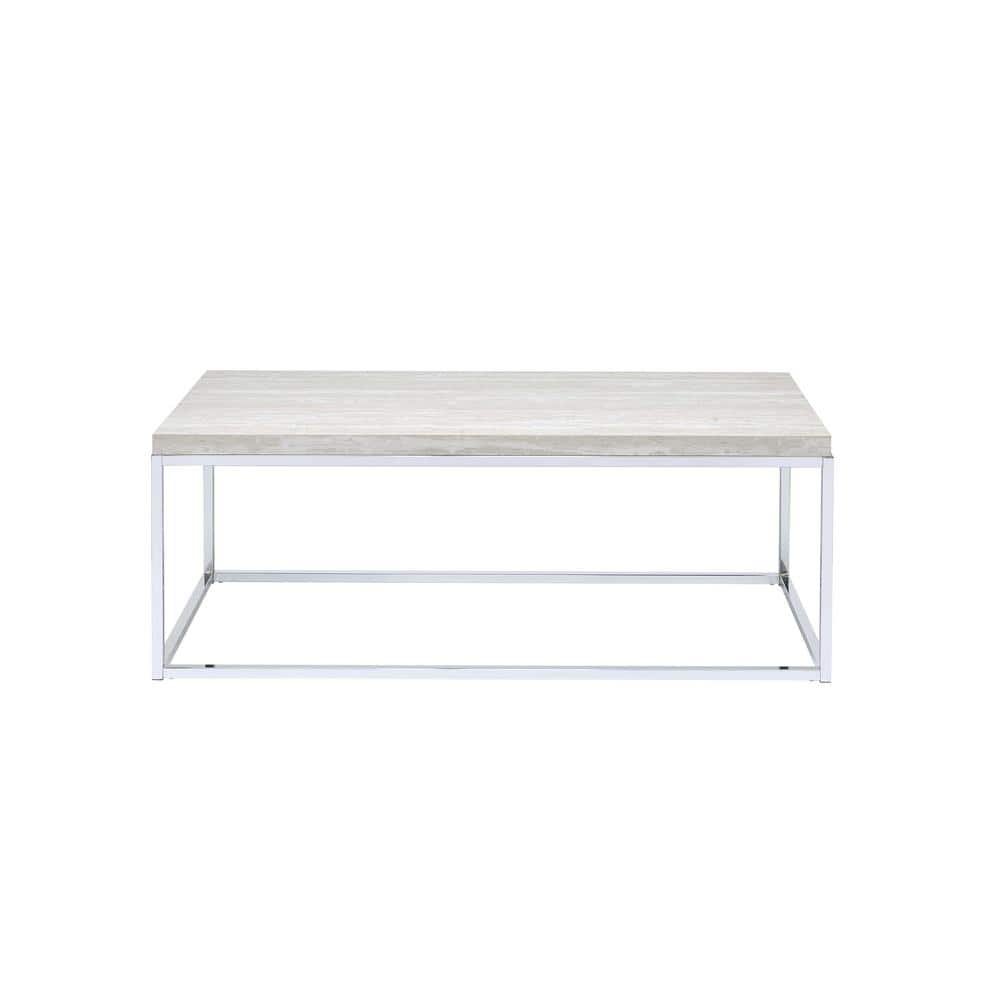 Modern Chrome and White Rectangular Coffee Table with Storage