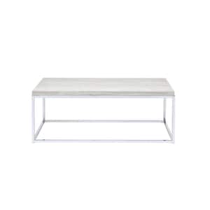 Snyder 48 in. Whitewashed/Chrome Large Rectangle Wood Coffee Table