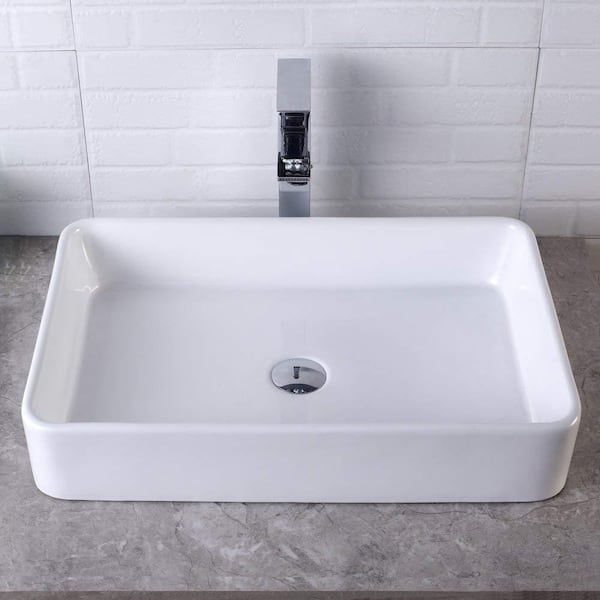 *FREE Drain* CV7774 24" Bathroom White Ceramic Porcelain Vessel Vanity Sink 