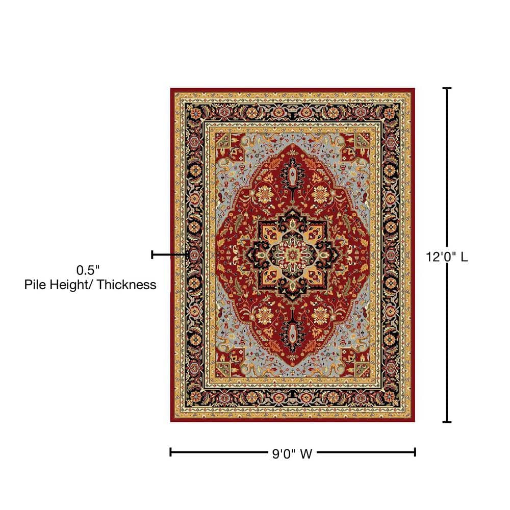 Red and Black Floral 9' x 12' Synthetic Area Rug