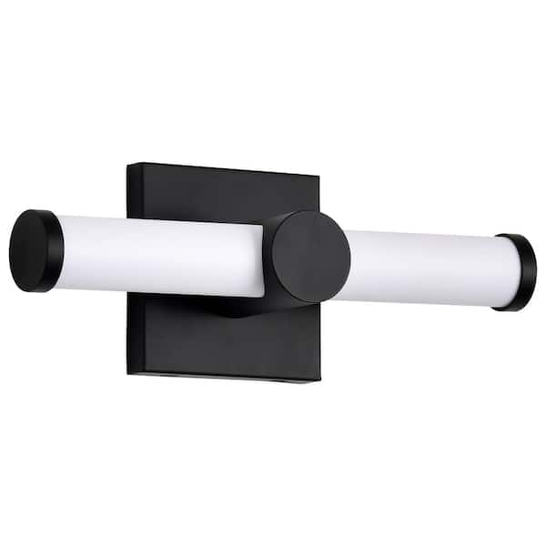 SATCO Bowman 12 in. 1-Light Matte Black Integrated LED Vanity Light with White Acrylic Shade