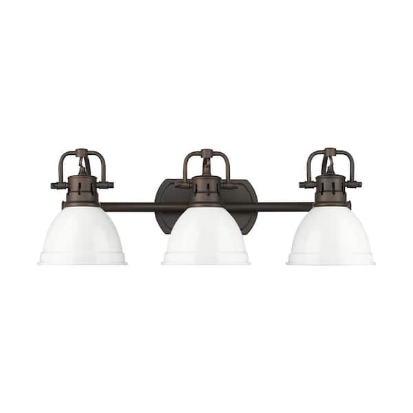 Golden Lighting Duncan 8.25 in. 3 Light Rubbed Bronze Vanity Light with White Shade
