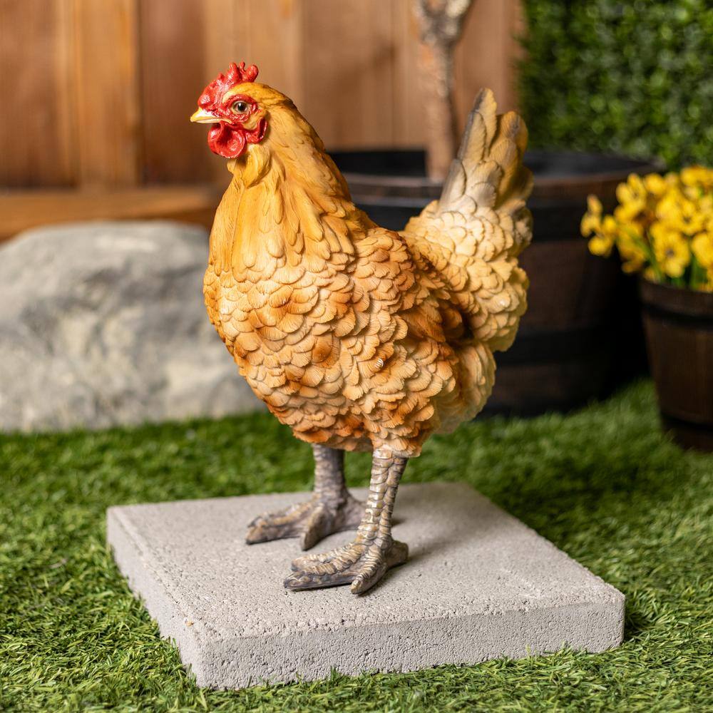 Rustic Orange and Red Polyresin Standing Hen Statue, 14" Height