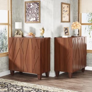 Ahlivia Walnut Wood 55 in. W Buffet Cabinet Sideboards Set of 2, Accent Cabinet with Adjustable Shelves