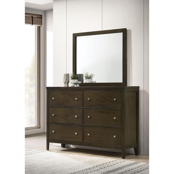 Wilkes Dark Cocoa 6-Drawer 56.25 in. Dresser with Mirror