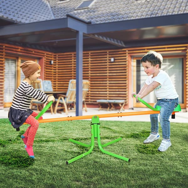 72 in. L 360-Degree Rotation Outdoor Kids Spinning Sit and Teeter Totter Playground Equipment Swivel for Backyard