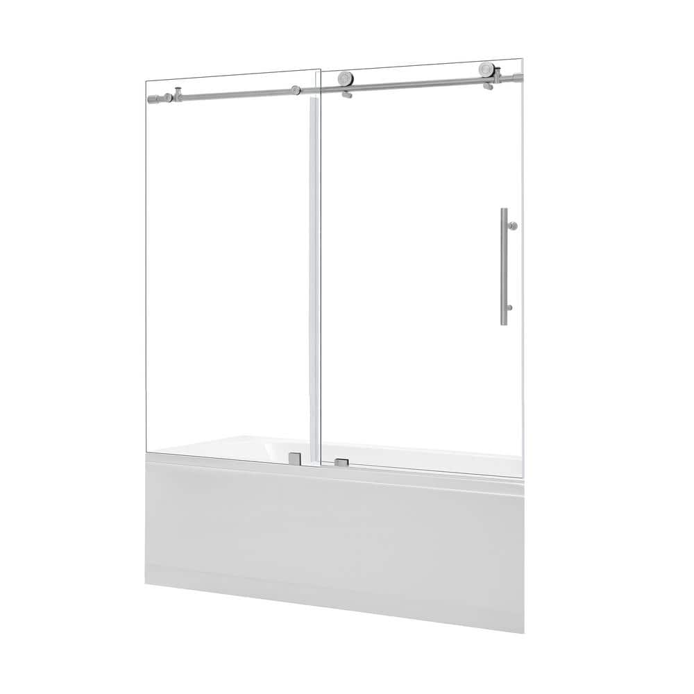 Lazaro 60" Brushed Nickel Frameless Sliding Tub Door with Clear Glass