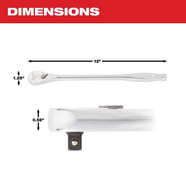 Milwaukee 48-22-9038 3/8" Drive 90-Tooth Ratchet - All-Chrome, Slim Profile Head, 8.5" Length