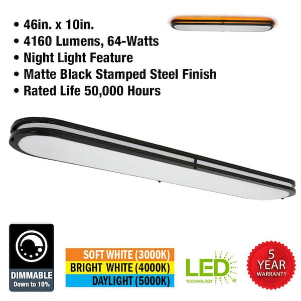 Orbit 46 in. x 10 in. Matte Black Linear LED Flush Mount Ceiling Light Night Light 4160LM 64W Adjustable CCT (8-Pack)