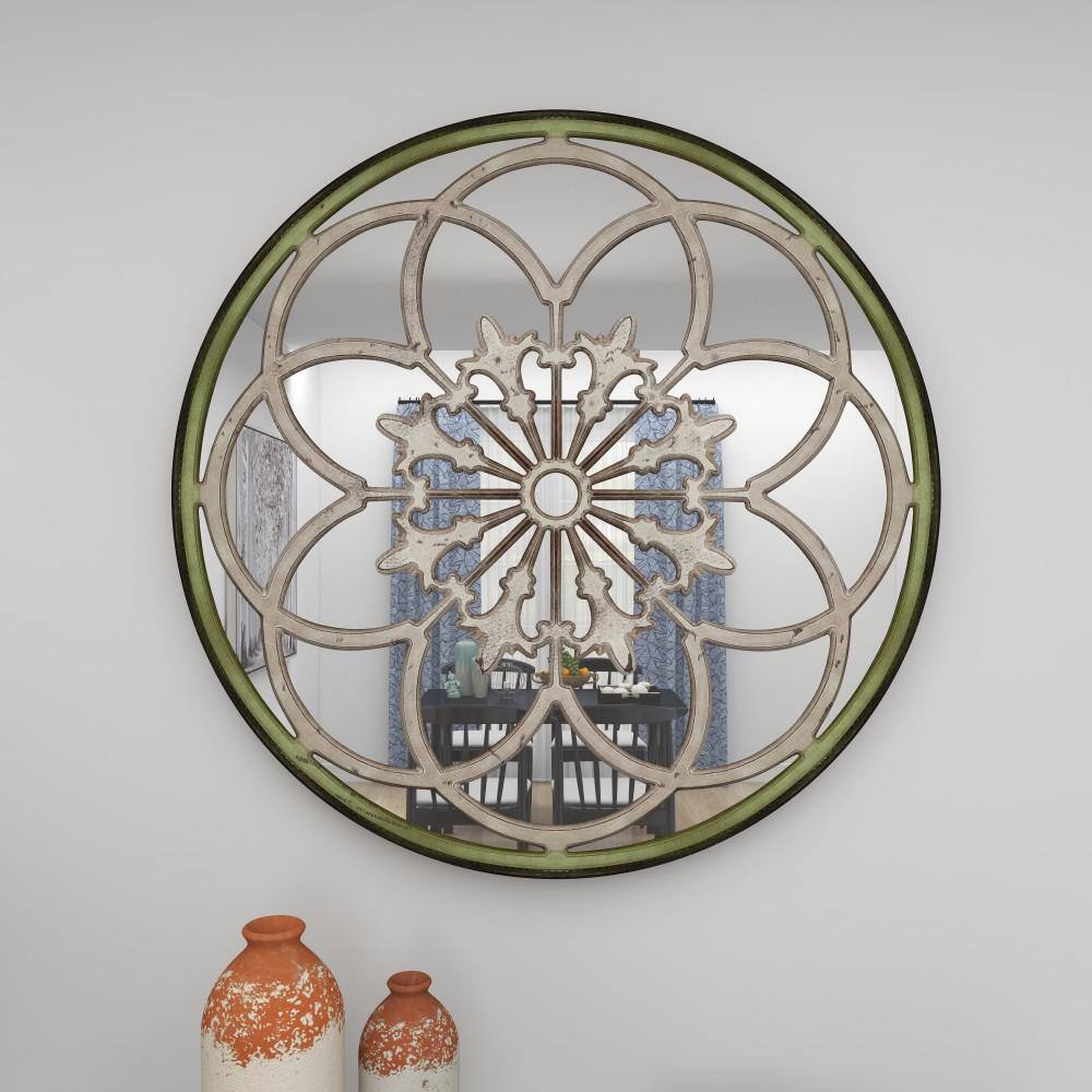Vintage White Floral Medallion Round Wall Mirror
