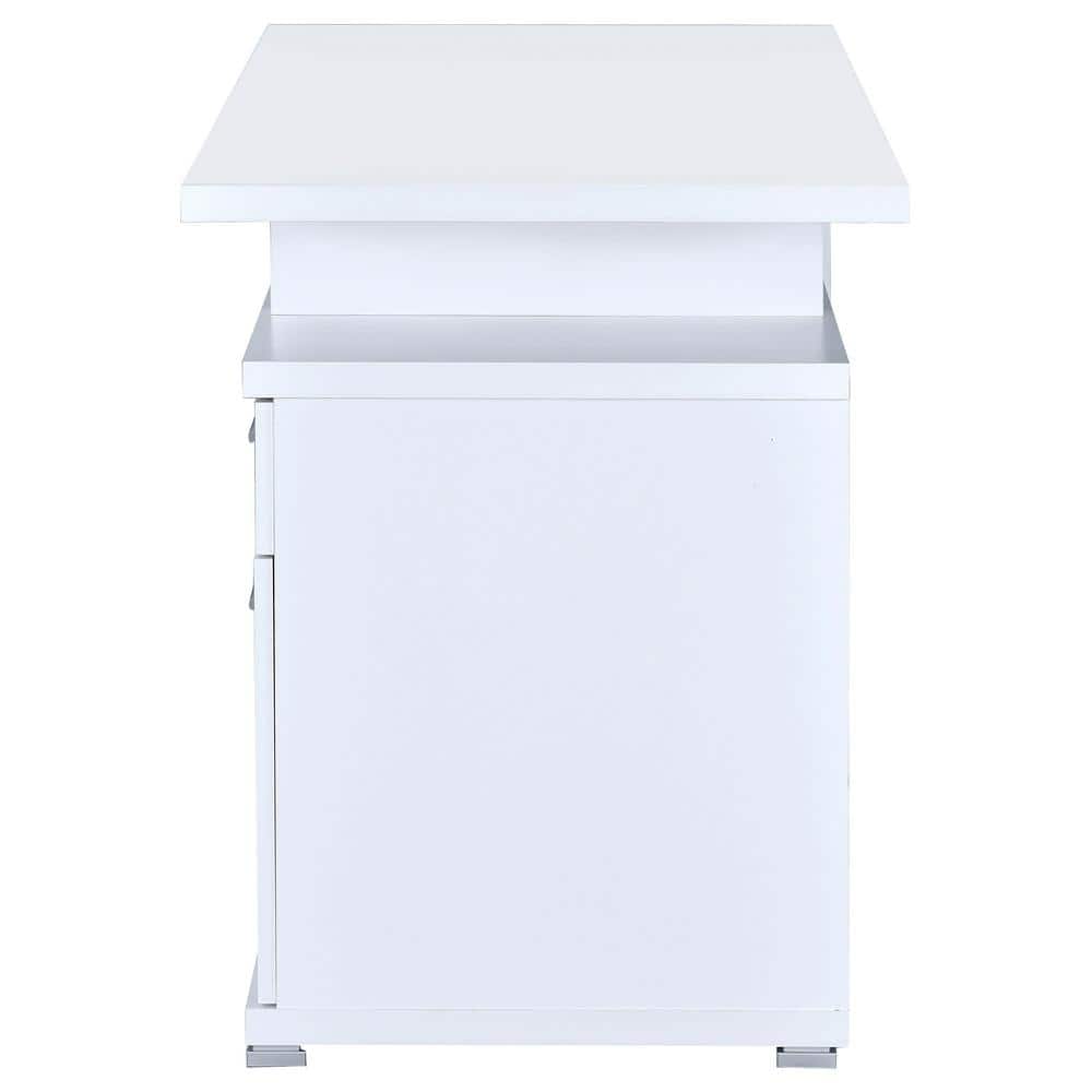 Transitional White Home Office Desk with Reversible Filing Cabinet