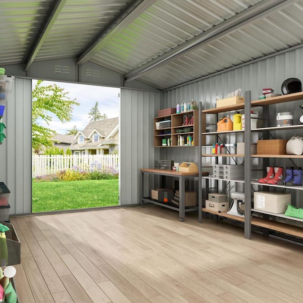 JAXPETY 10 ft. W x 12 ft. D Metal Storage Shed with Lockable Doors