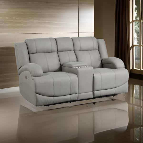 Benjara 36.5 in. Pillow Top Arm Fabric Rectangle Power Recliner Loveseat Sofa in Gray